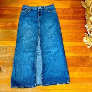 Polo Ralph Lauren Jeans denim long skirt see front that the denim is frayed